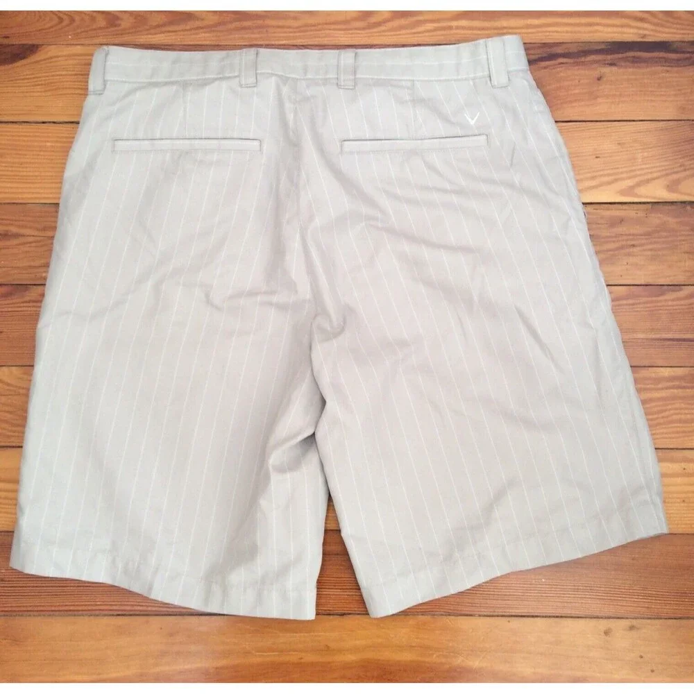 CALLAWAY MEN'S X SERIES SIZE 36 KHAKI STRIPED GOLF SHORTS FLAT FRONT 10
